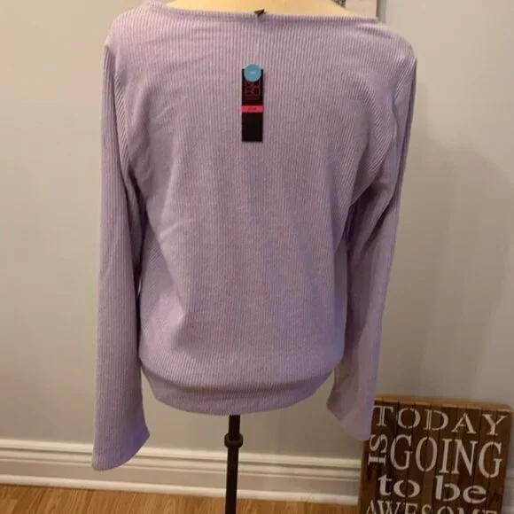 No Boundaries Ribbed Lilac Long Sleeve Top - Picture 4 of 8